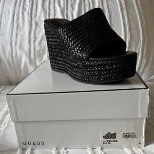 Guess Black Woven Platform Wedge Sandals